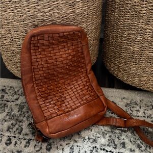 Brown Woven Leather Crossbody Sling Bag - Men
